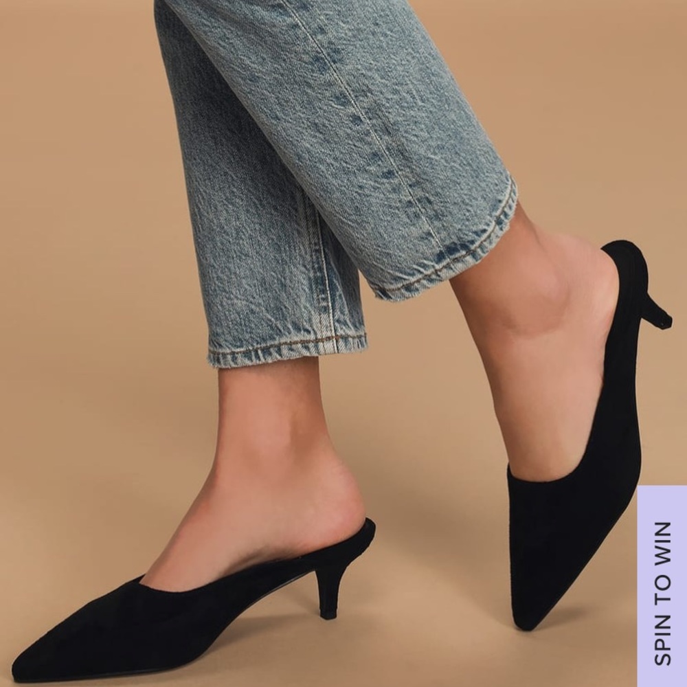 Khyle Black Suede Pointed-Toe Mules